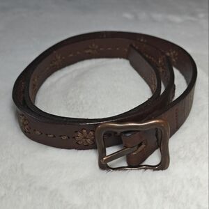 Dockers 3 Ft 36 Inches Embroidered Slim‎ Small Dark Brown Genuine Leather Belt